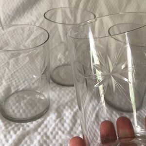 Rare Vintage Set of 4 Fostria Starburst Etched Drinking Glasses Excellent Shape